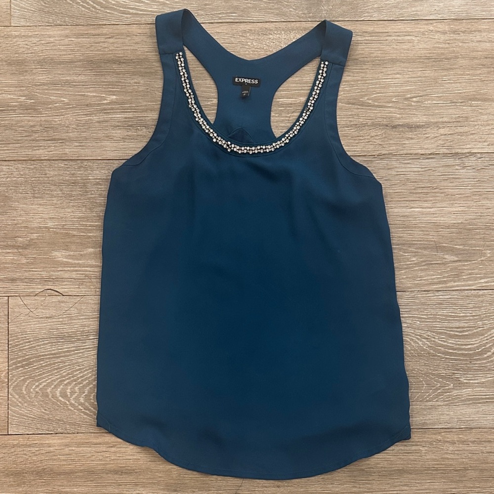 Express Women's Teal Embellished Tank Top